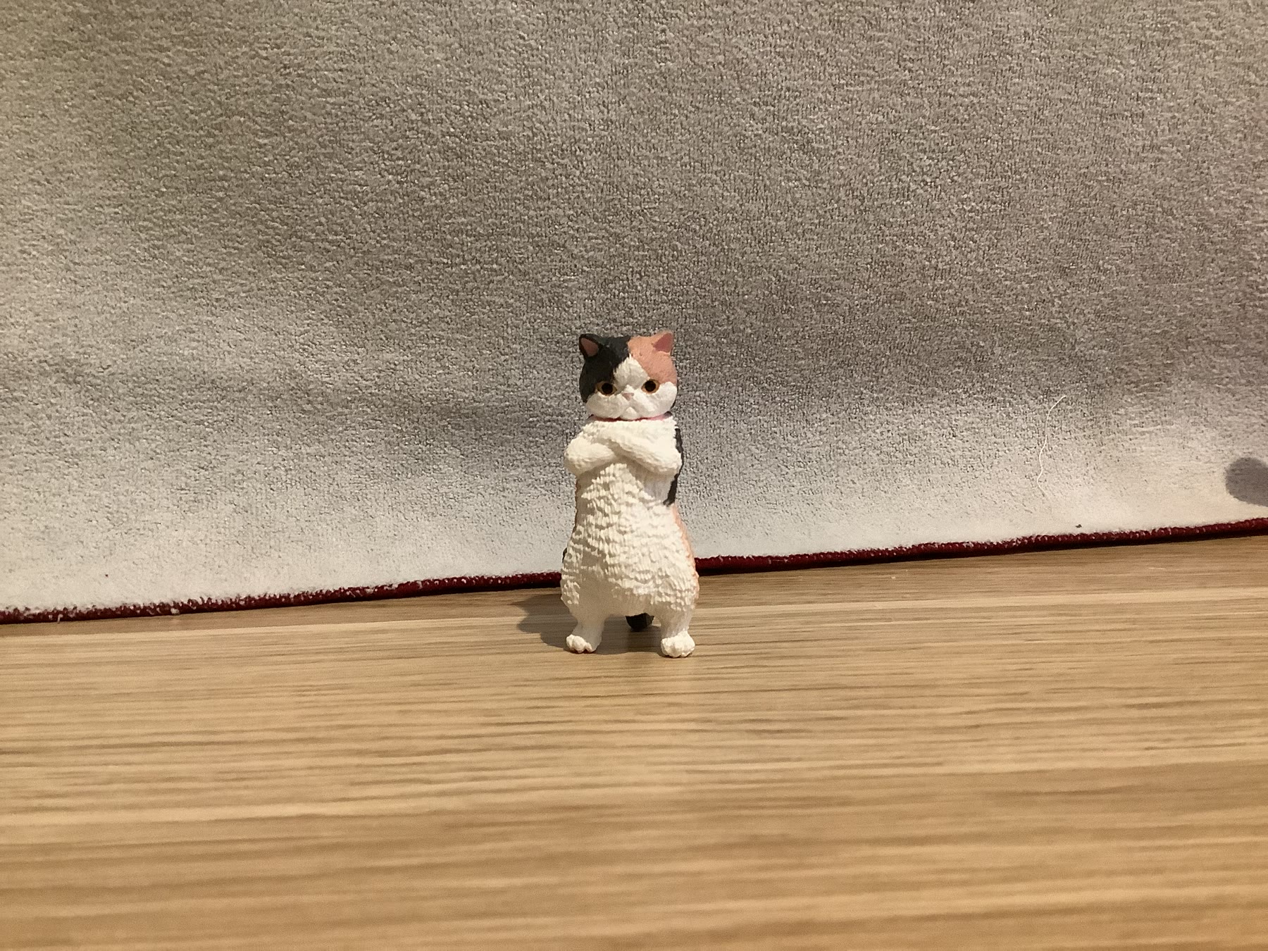 Small cat figure under ambient room light